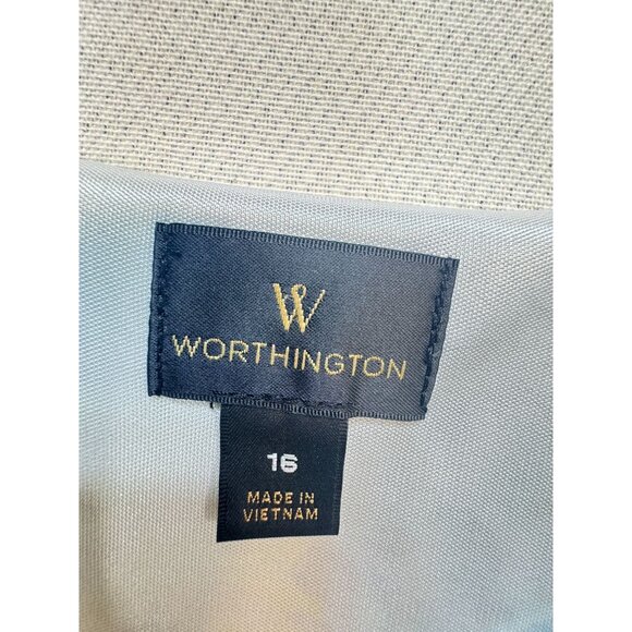 Worthington Womens Floral Mini A-Line Dress Size 16 White Ruffle Sleeves Pocket - Picture 2 of 14